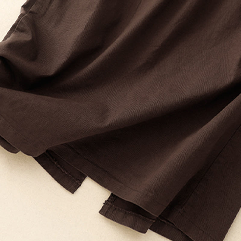 Nimara Ritual Vintage Plain Drawstring Button Design Slide Slite Women's Cotton Linen 7-8 Length Skirt With Pockets