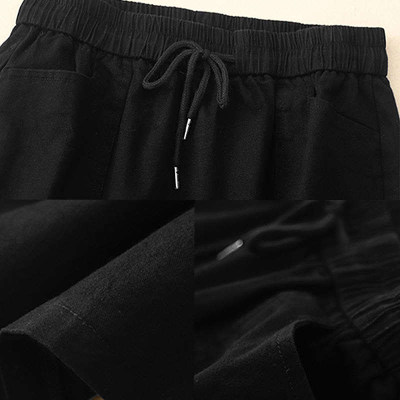 Nimara Ritual Vintage Plain Drawstring Button Design Slide Slite Women's Cotton Linen 7-8 Length Skirt With Pockets