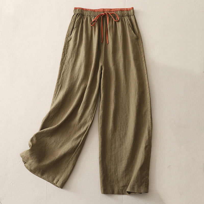 Nimara Ritual Casual Colorblock Drawstring Women's Cotton Wide Leg Pants With Pockets