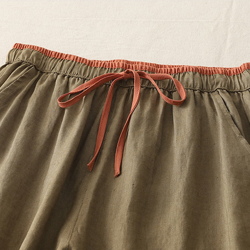 Nimara Ritual Casual Colorblock Drawstring Women's Cotton Wide Leg Pants With Pockets