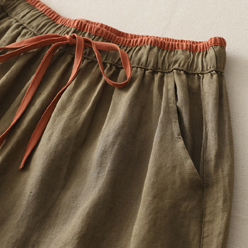 Nimara Ritual Casual Colorblock Drawstring Women's Cotton Wide Leg Pants With Pockets