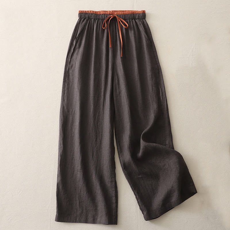 Nimara Ritual Casual Colorblock Drawstring Women's Cotton Wide Leg Pants With Pockets