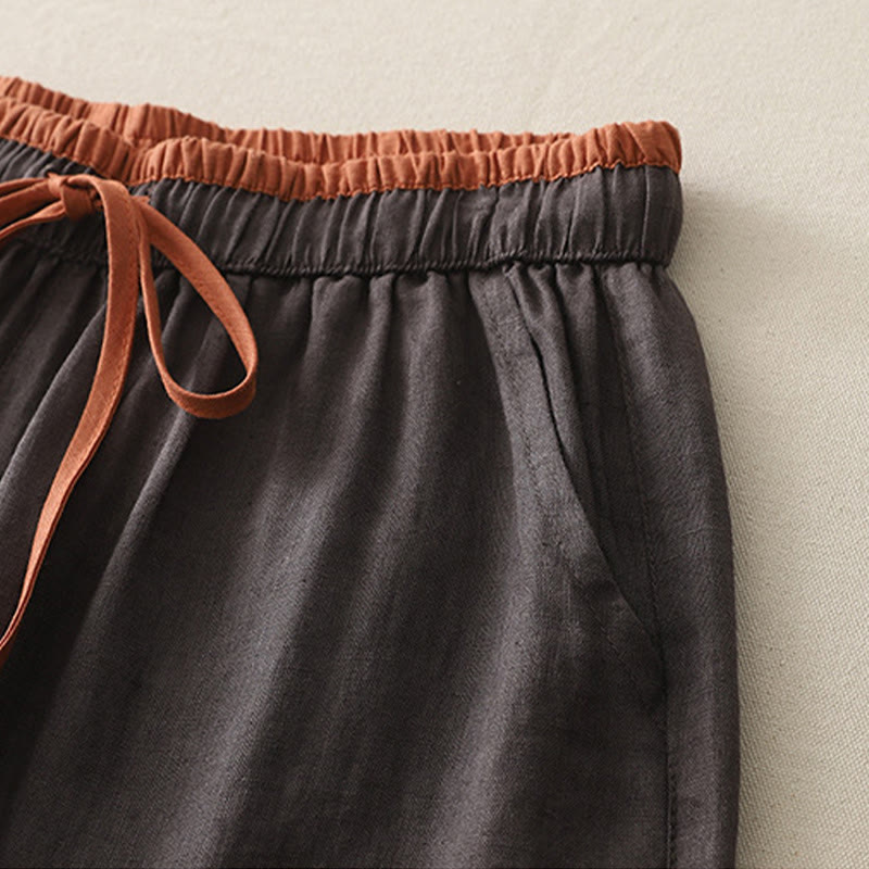 Nimara Ritual Casual Colorblock Drawstring Women's Cotton Wide Leg Pants With Pockets