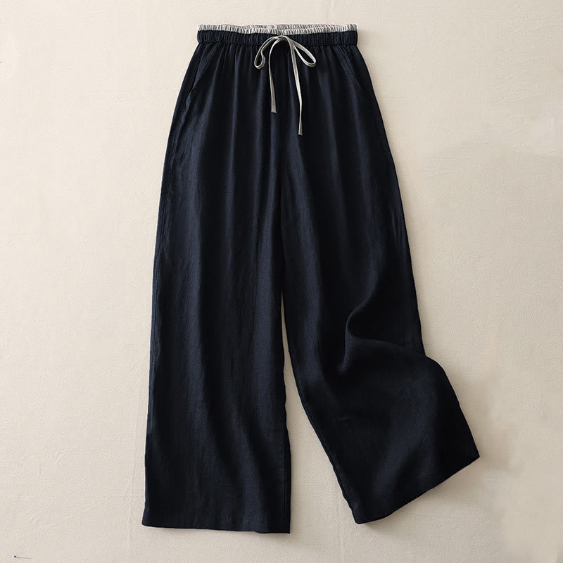 Nimara Ritual Casual Colorblock Drawstring Women's Cotton Wide Leg Pants With Pockets