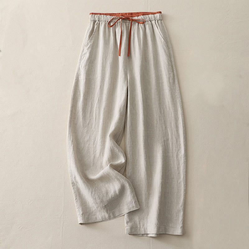 Nimara Ritual Casual Colorblock Drawstring Women's Cotton Wide Leg Pants With Pockets