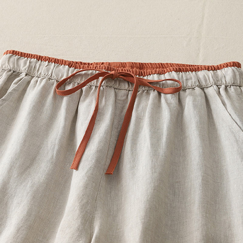 Nimara Ritual Casual Colorblock Drawstring Women's Cotton Wide Leg Pants With Pockets