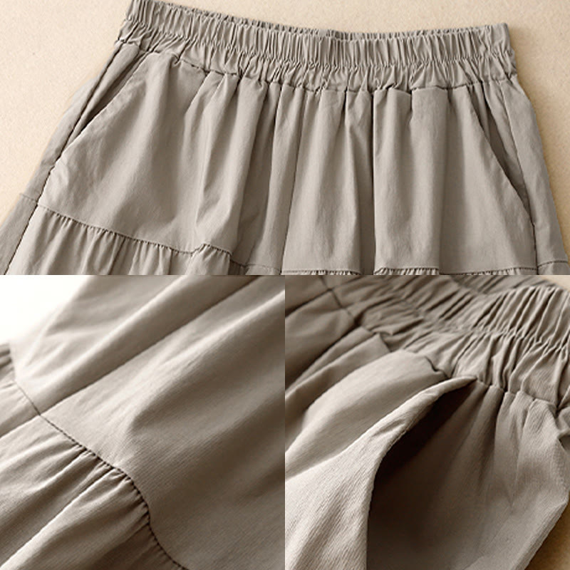 Nimara Ritual Casual Loose Plain Women's Cotton Elastic 7-8 Length Wide Leg Pants With Pockets
