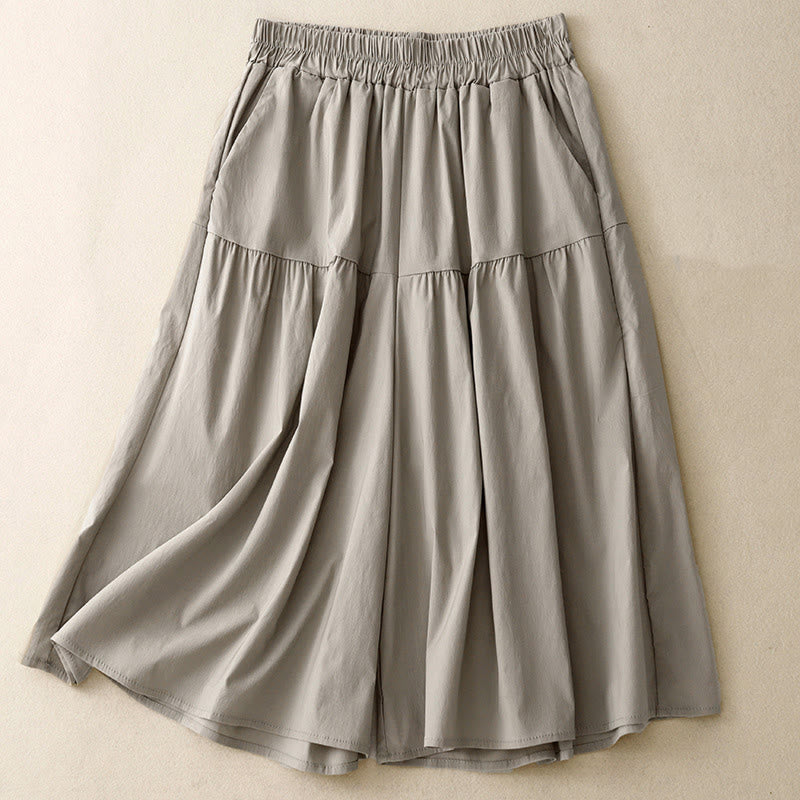 Nimara Ritual Casual Loose Plain Women's Cotton Elastic 7-8 Length Wide Leg Pants With Pockets