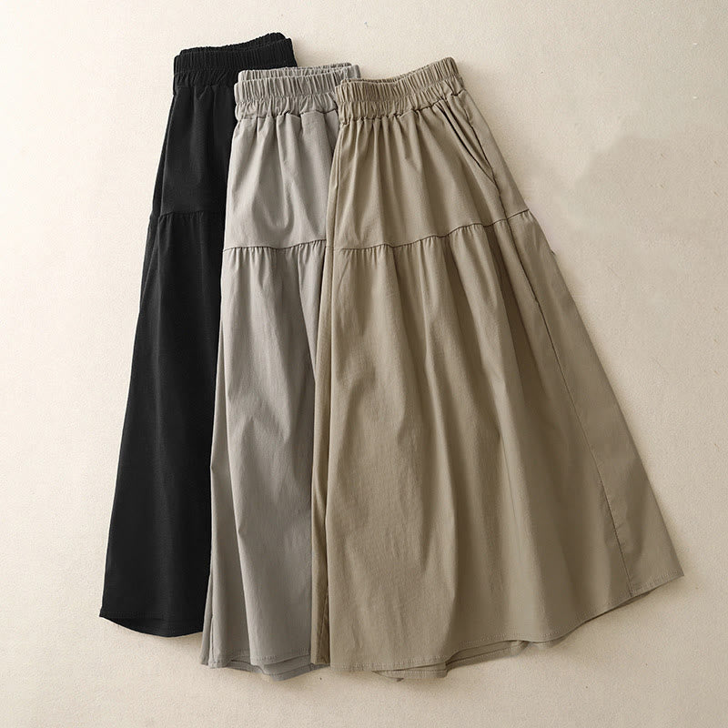 Nimara Ritual Casual Loose Plain Women's Cotton Elastic 7-8 Length Wide Leg Pants With Pockets