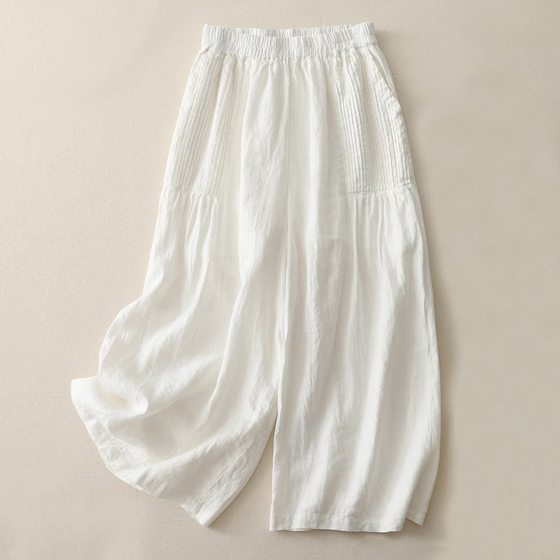 Nimara Ritual Casual Plain Tucker Pleats Elastic Women's Polyester Wide Leg Pants With Pockets