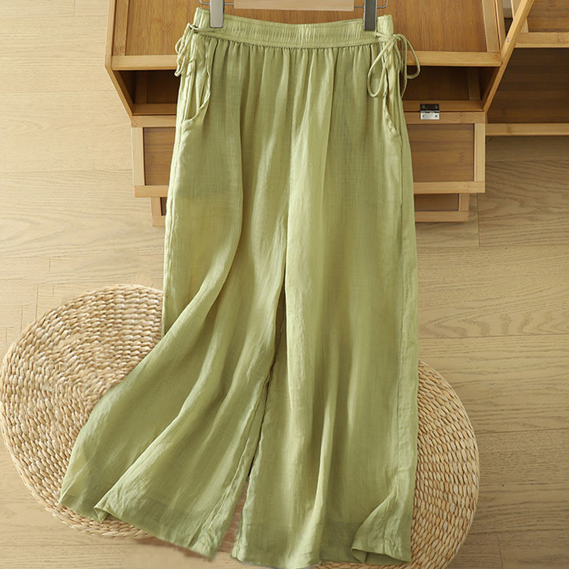 Nimara Ritual Casual Plain Lined Ribbon Elastic Women's Polyester Wide Leg Pants With Pockets