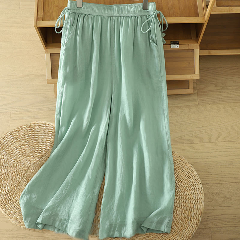 Nimara Ritual Casual Plain Lined Ribbon Elastic Women's Polyester Wide Leg Pants With Pockets