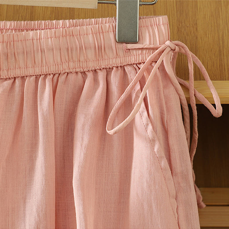 Nimara Ritual Casual Plain Lined Ribbon Elastic Women's Polyester Wide Leg Pants With Pockets