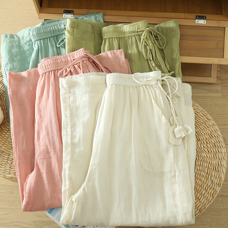 Nimara Ritual Casual Plain Lined Ribbon Elastic Women's Polyester Wide Leg Pants With Pockets