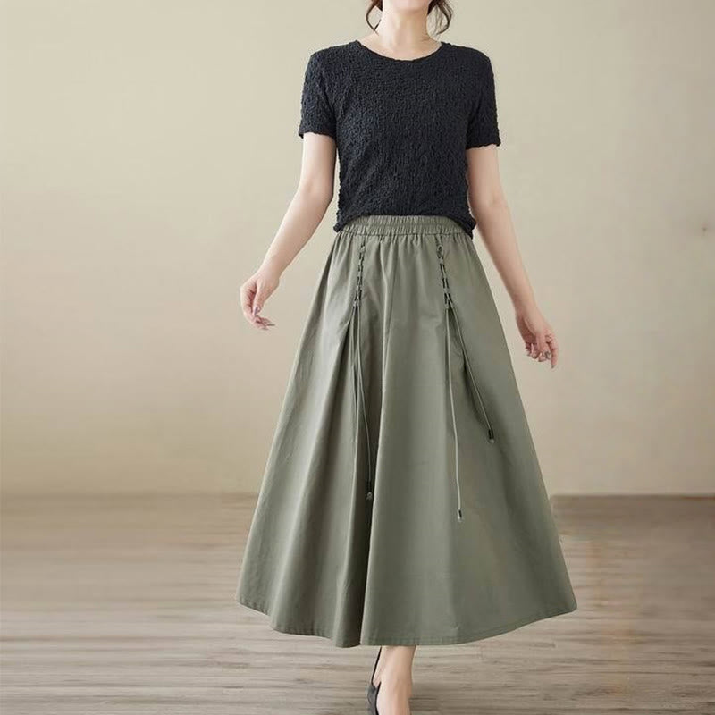 Nimara Ritual Summer Casual Pure Color Pleated Design Women's Cotton Skirt