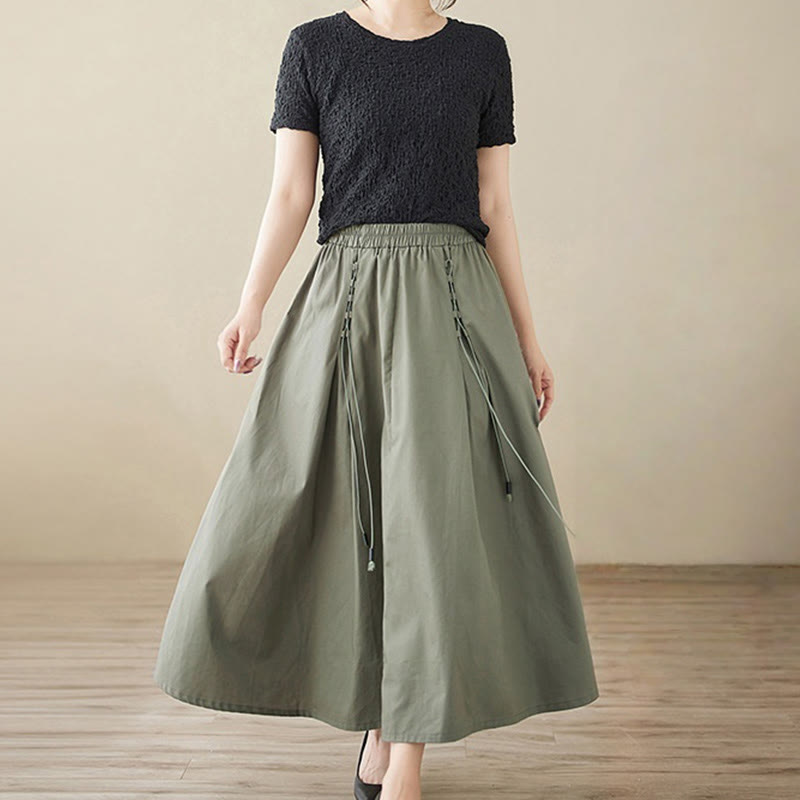Nimara Ritual Summer Casual Pure Color Pleated Design Women's Cotton Skirt