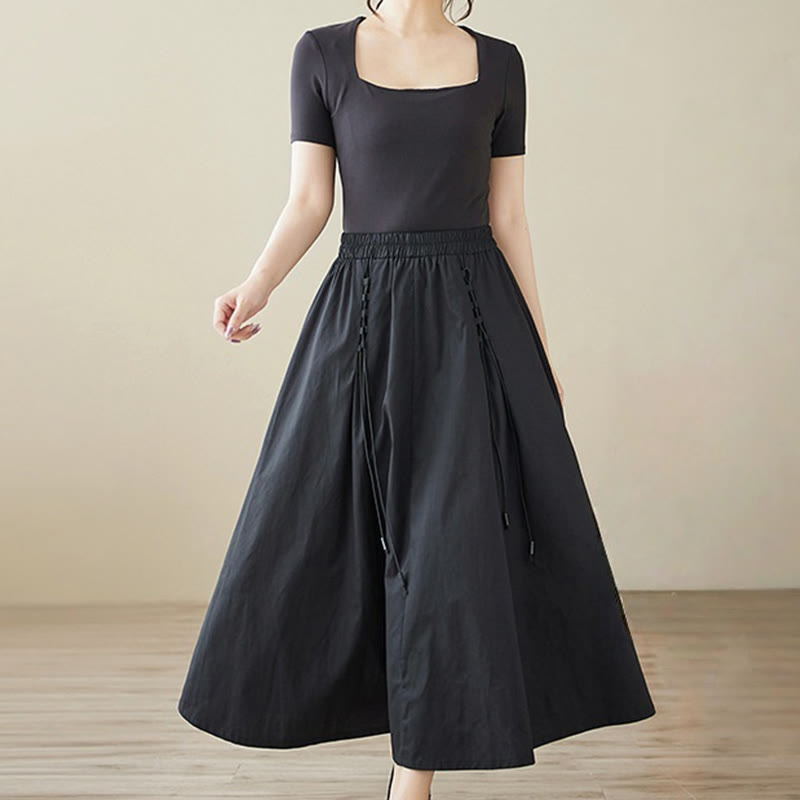 Nimara Ritual Summer Casual Pure Color Pleated Design Women's Cotton Skirt