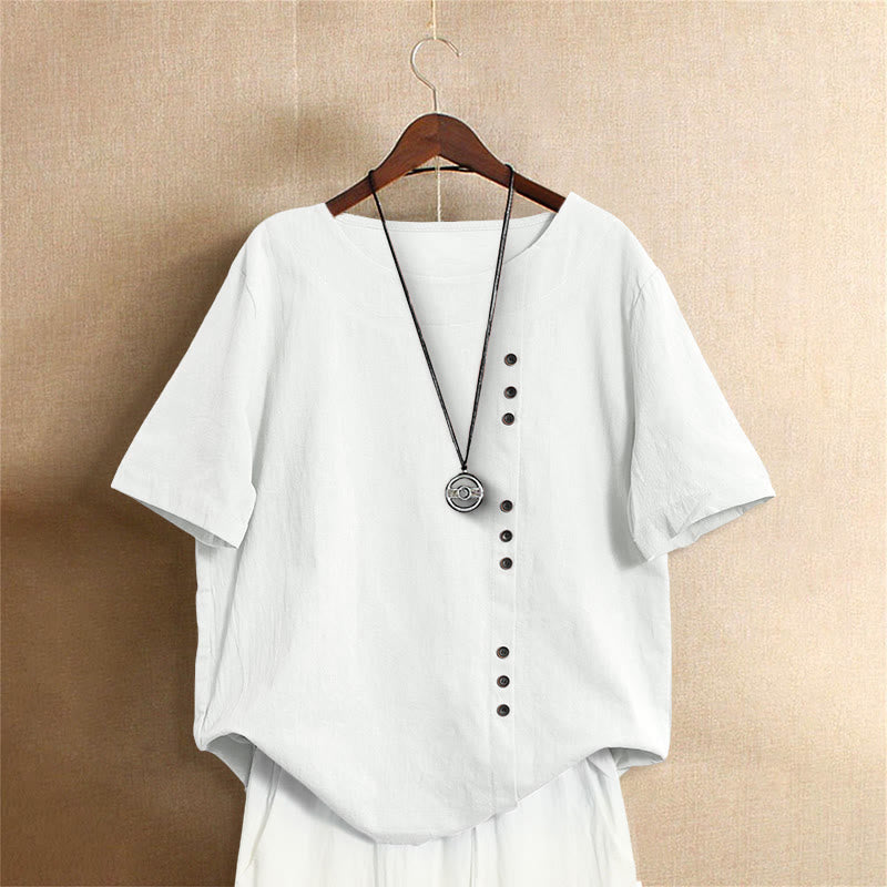 Nimara Ritual Casual Summer Pure Color Jacquard Button Crew Neck Women's Short Sleeve T-Shirt