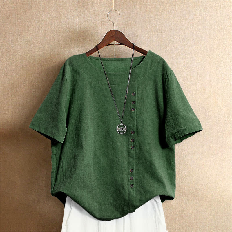 Nimara Ritual Casual Summer Pure Color Jacquard Button Crew Neck Women's Short Sleeve T-Shirt