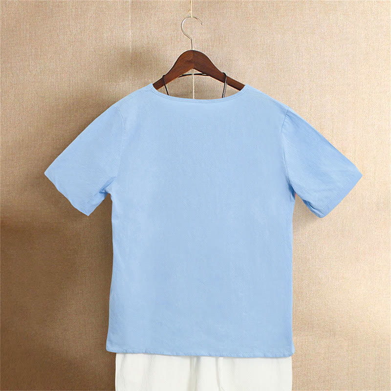 Nimara Ritual Casual Summer Pure Color Jacquard Button Crew Neck Women's Short Sleeve T-Shirt