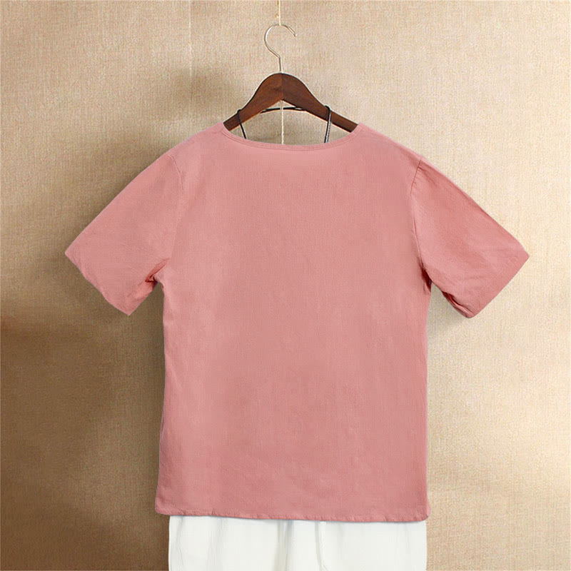 Nimara Ritual Casual Summer Pure Color Jacquard Button Crew Neck Women's Short Sleeve T-Shirt