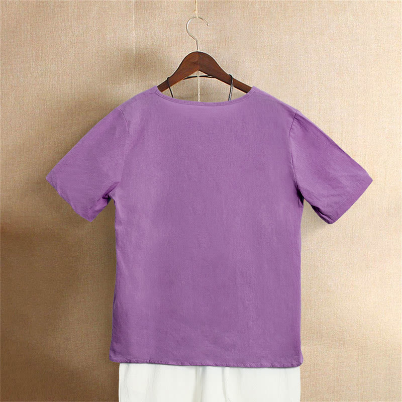 Nimara Ritual Casual Summer Pure Color Jacquard Button Crew Neck Women's Short Sleeve T-Shirt