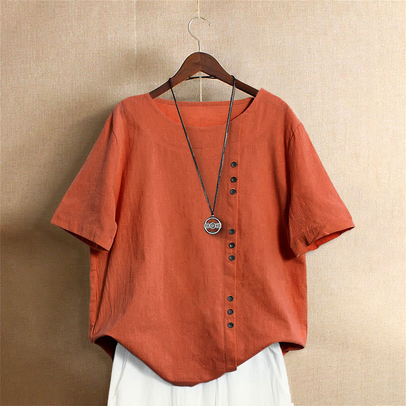 Nimara Ritual Casual Summer Pure Color Jacquard Button Crew Neck Women's Short Sleeve T-Shirt
