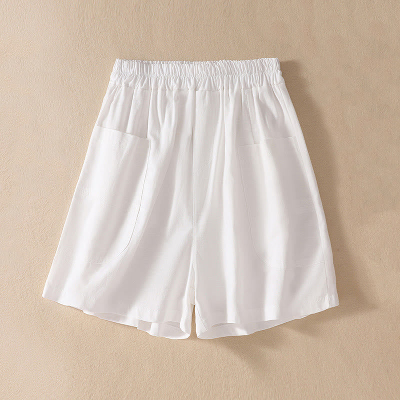 Nimara Ritual Summer Casual Elastic Waist Plain Women's Polyester Shorts With Pockets