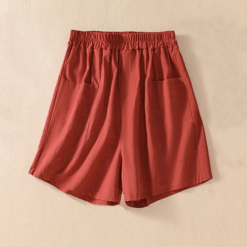 Nimara Ritual Summer Casual Elastic Waist Plain Women's Polyester Shorts With Pockets