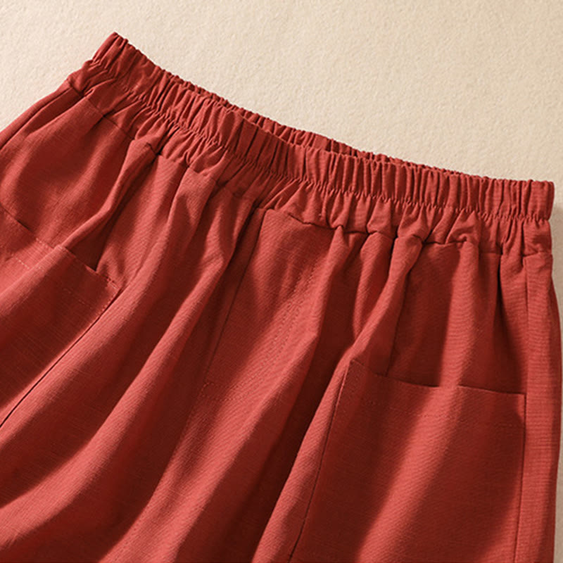 Nimara Ritual Summer Casual Elastic Waist Plain Women's Polyester Shorts With Pockets