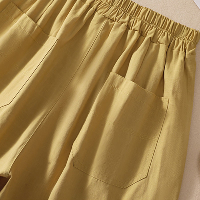 Nimara Ritual Summer Casual Elastic Waist Plain Women's Polyester Shorts With Pockets