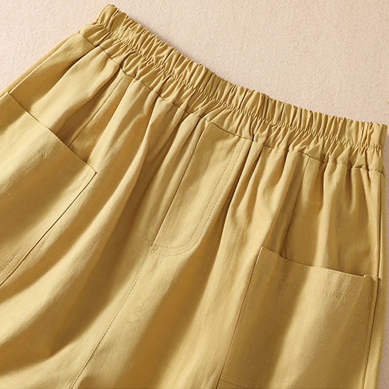 Nimara Ritual Summer Casual Elastic Waist Plain Women's Polyester Shorts With Pockets