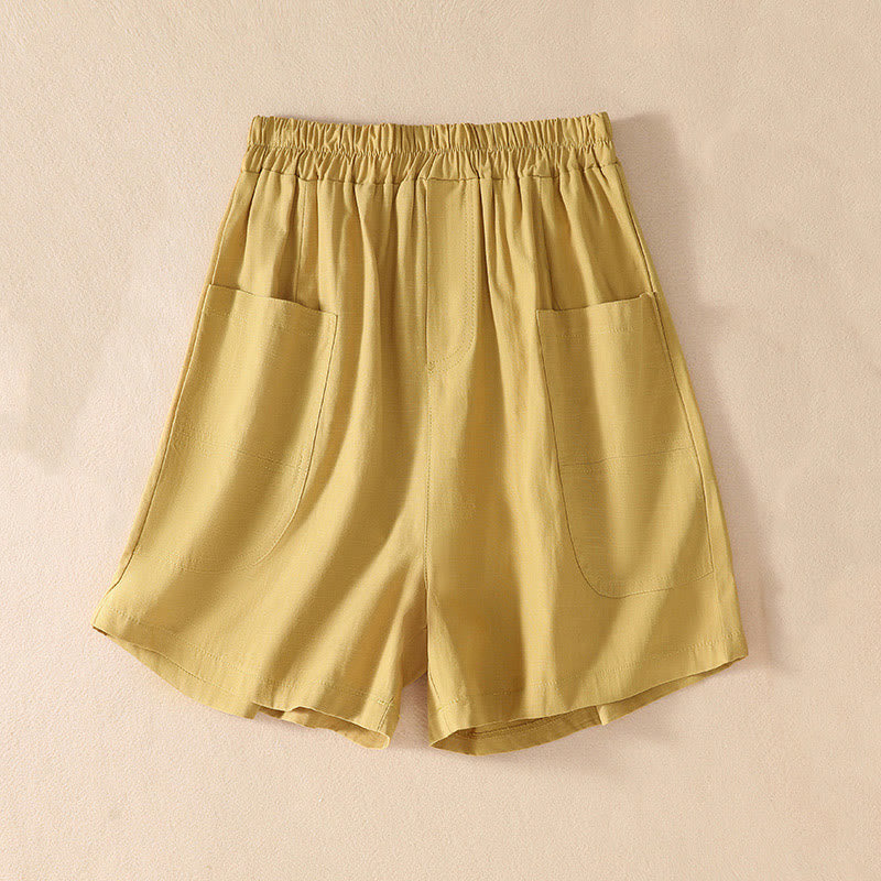 Nimara Ritual Summer Casual Elastic Waist Plain Women's Polyester Shorts With Pockets