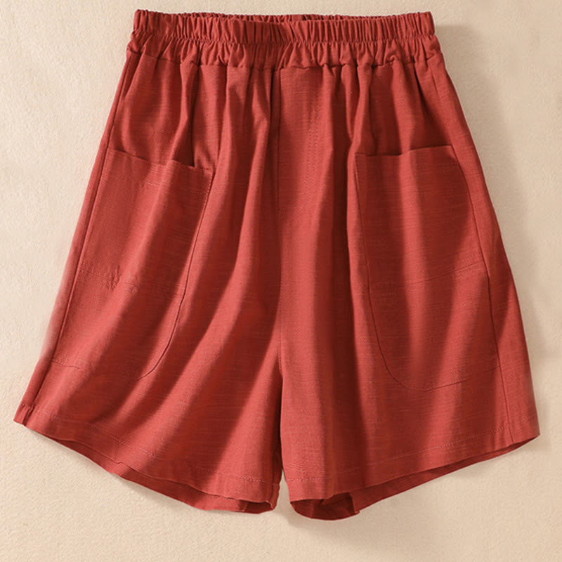 Nimara Ritual Summer Casual Elastic Waist Plain Women's Polyester Shorts With Pockets
