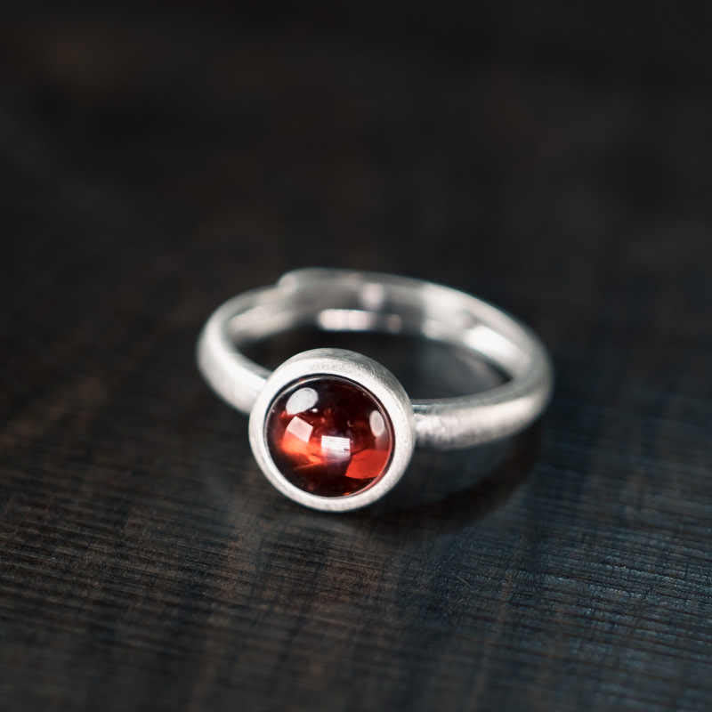 Nimara Ritual Natural 925 Sterling Silver Garnet Adjustable Protection Ring