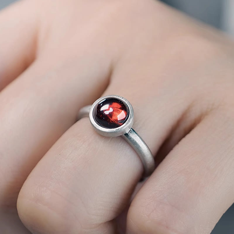 Nimara Ritual Natural 925 Sterling Silver Garnet Adjustable Protection Ring