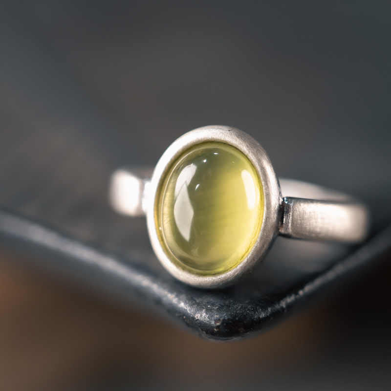 Nimara Ritual Natural 925 Sterling Silver Prehnite Citrine Adjustable Happiness Ring