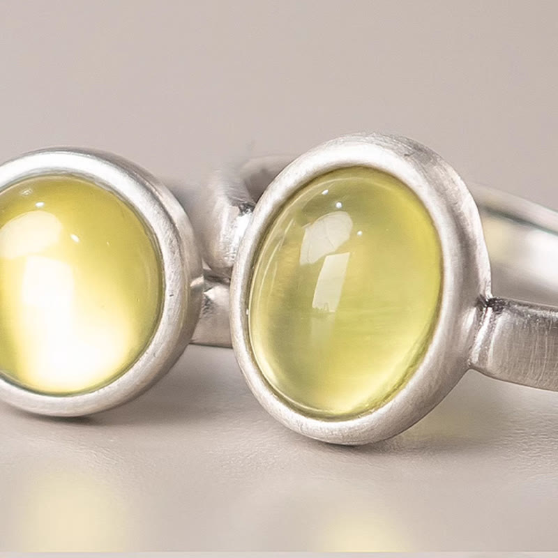 Nimara Ritual Natural 925 Sterling Silver Prehnite Citrine Adjustable Happiness Ring
