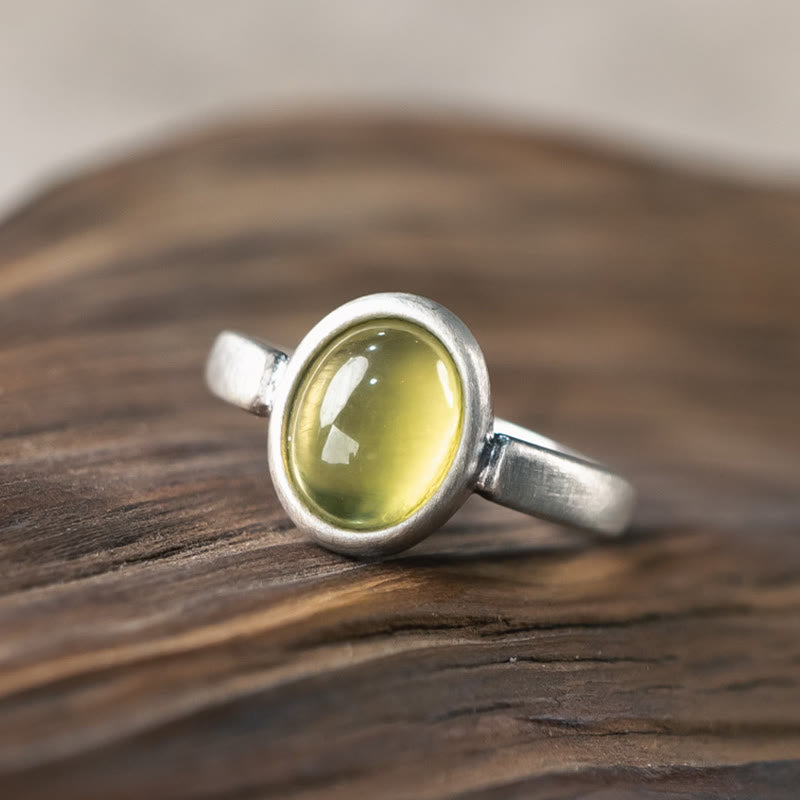 Nimara Ritual Natural 925 Sterling Silver Prehnite Citrine Adjustable Happiness Ring