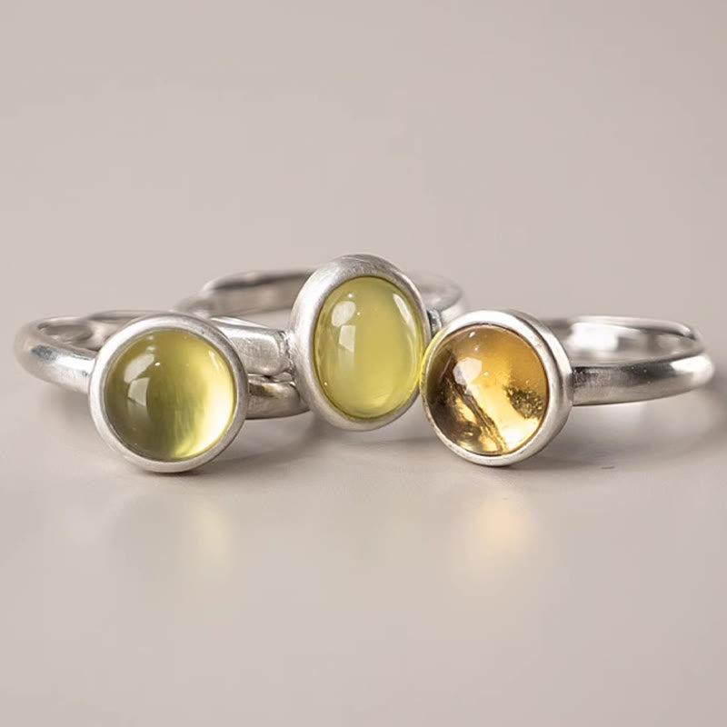 Nimara Ritual Natural 925 Sterling Silver Prehnite Citrine Adjustable Happiness Ring