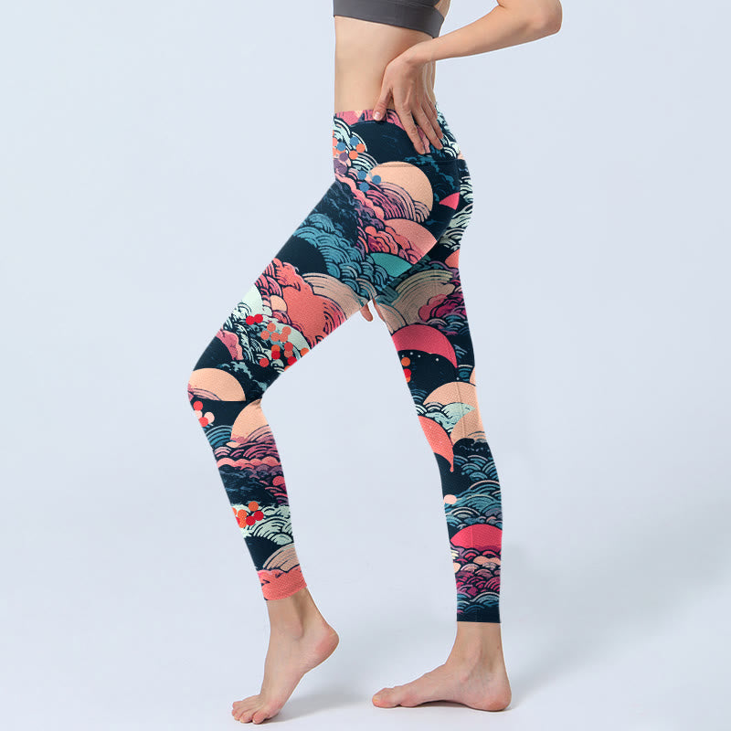 Nimara Ritual Colorful Ocean Waves Print Gym Leggings Women's Yoga Pants