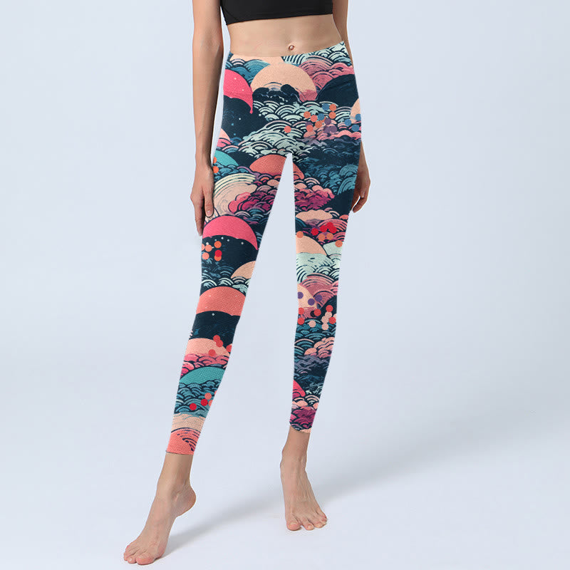 Nimara Ritual Colorful Ocean Waves Print Gym Leggings Women's Yoga Pants