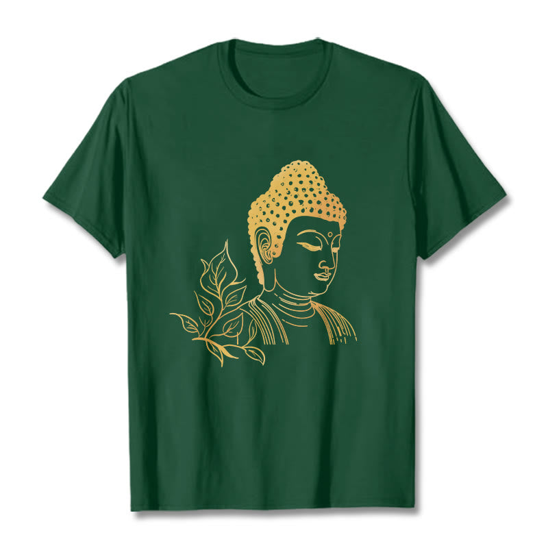 Nimara Ritual Golden Leaves Meditation Buddha Tee T-shirt