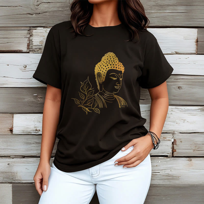 Nimara Ritual Golden Leaves Meditation Buddha Tee T-shirt