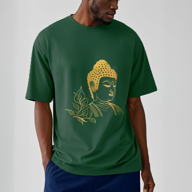 Nimara Ritual Golden Leaves Meditation Buddha Tee T-shirt