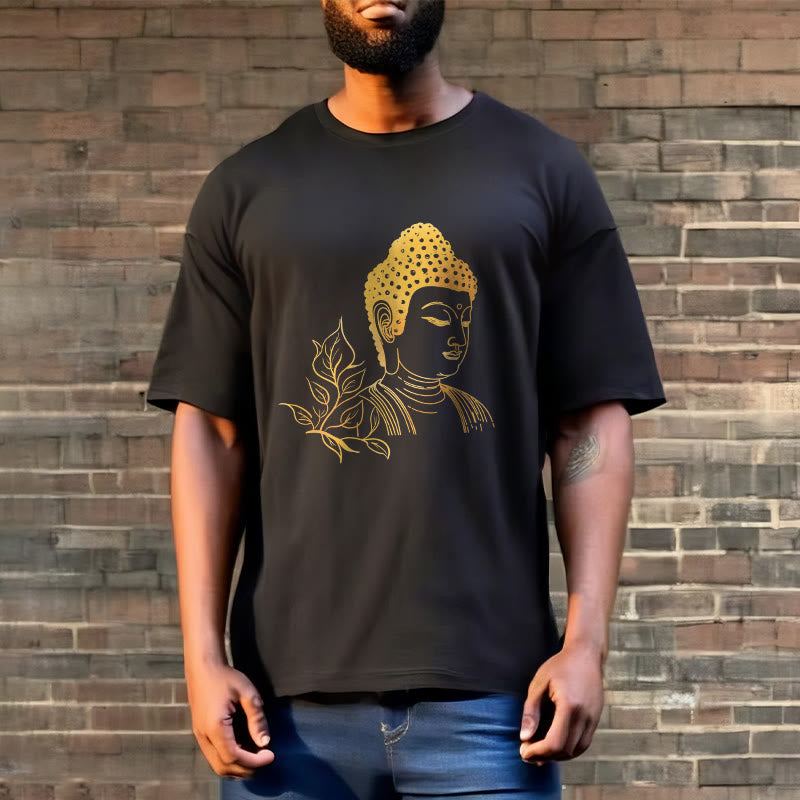 Nimara Ritual Golden Leaves Meditation Buddha Tee T-shirt