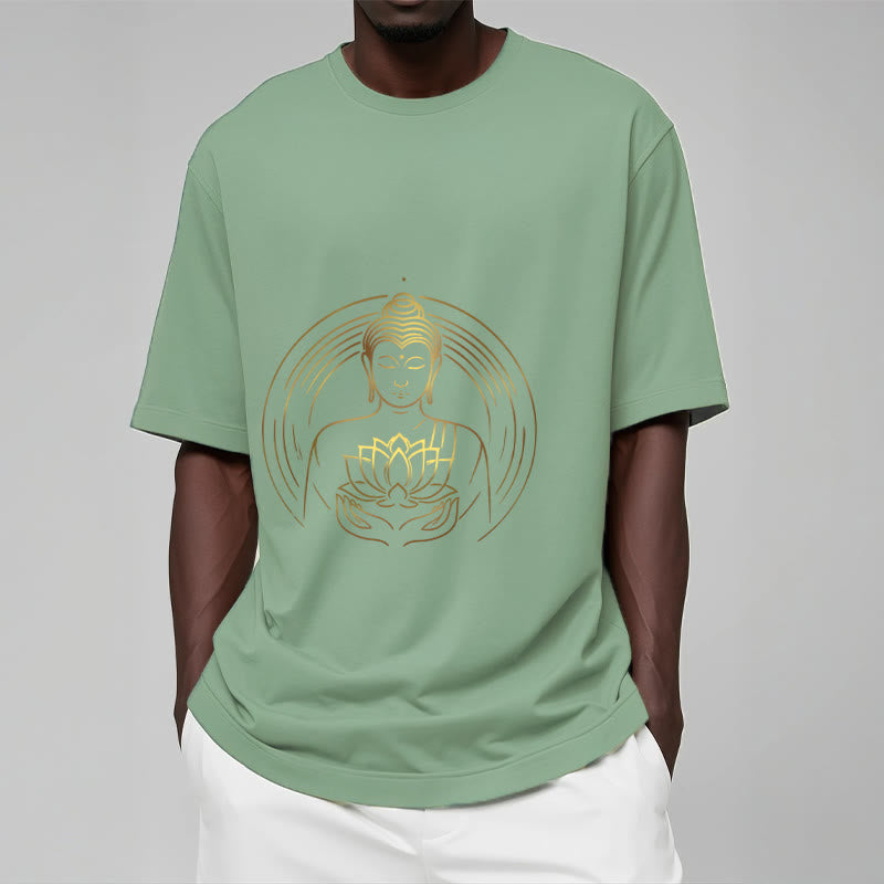 Nimara Ritual Golden Buddha Holding A Lotus Flower Tee T-shirt