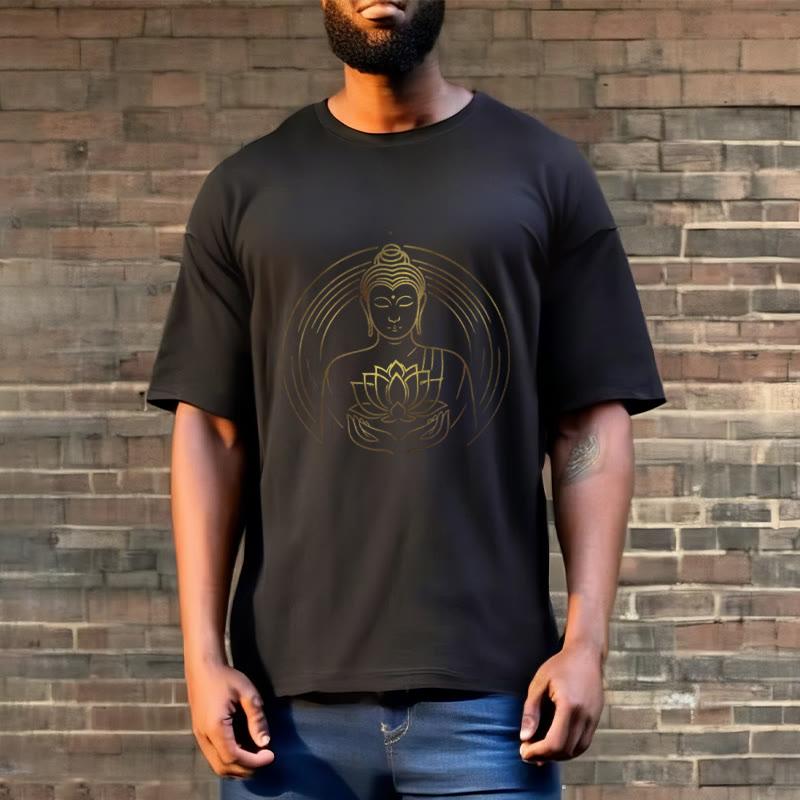 Nimara Ritual Golden Buddha Holding A Lotus Flower Tee T-shirt