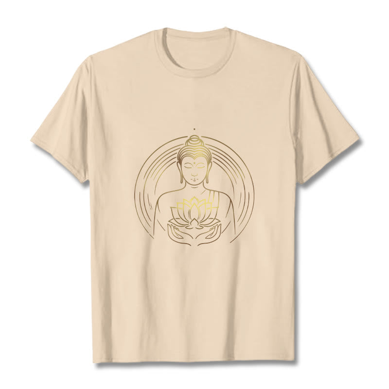 Nimara Ritual Golden Buddha Holding A Lotus Flower Tee T-shirt