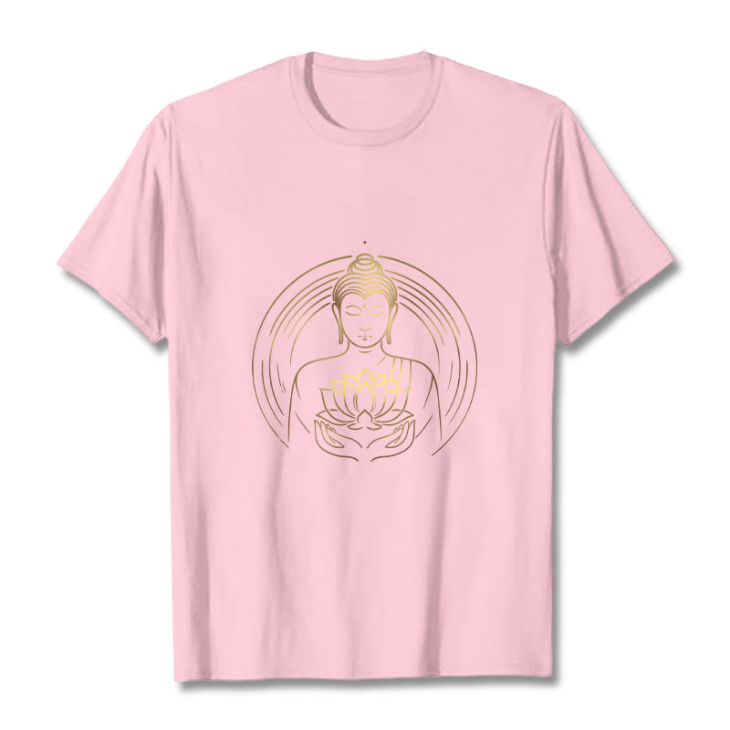 Nimara Ritual Golden Buddha Holding A Lotus Flower Tee T-shirt